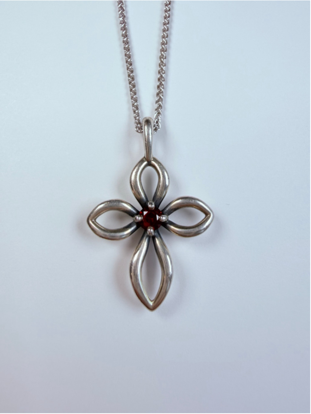 James Avery Remembrance Cross Crucifix Ruby Birthstone Pendant Necklace 16"